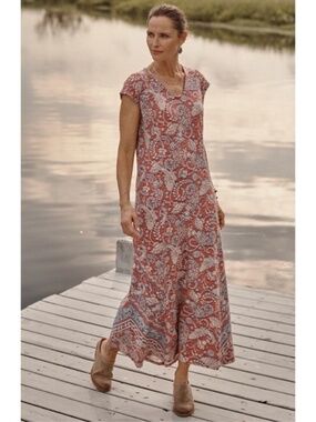 J Jill Pure Jill Placed-Border Maxi Dress Paisley Print XL Petite NWT